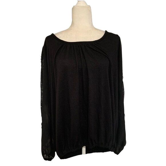 alfani womens solid black long sleeve lace sweater top 2x - Picture 1 of 4